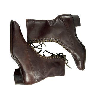 Antique Victorian Peters Weatherbird Diamond Shoes Brown Ankle Boots Lace Up